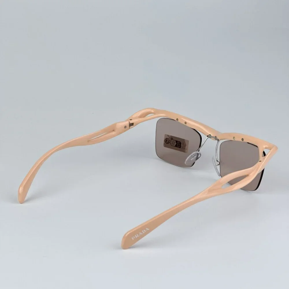 Prada PRA15S 18Q4I2 BRAND NEW Sunglasses Peach Light Brown Rectangle Unisex